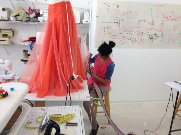 sewing classes in chicago: tchad: workroom: workshop: studio: reshma: Lehenga, gagra: pink mesh: 8 gore: 8 Panel