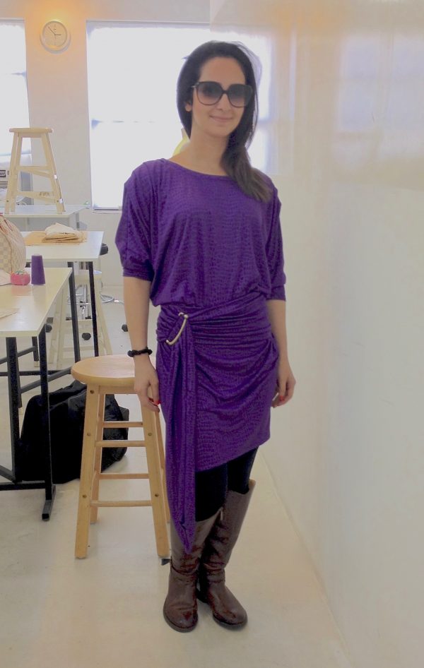 Sewing classes in chicago: tchad: workroom: studio: maddie: Vogue 1337: purple knit: full front