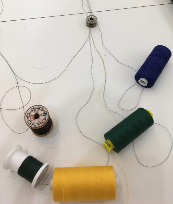 Sewing classes in Chicago: Tchad: Workroom: Studio: threads prepared for spinning