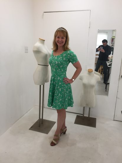 Erin models her latest dress: The Frances Dress by Victory Patterns in the Tchad sewing studio workrooms in Chicago