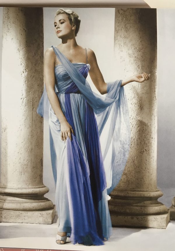 Original blue chiffon gown worn by Grace Kelly as featured in Sew Iconic by Liz Gregory at the Tchad sewing studio Chicago Workroom library 
