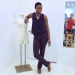 Omoleye models the Sasha Pant by Closet Case Patterns that she made during open sewing studio time at the tchad workrooms in Chicago