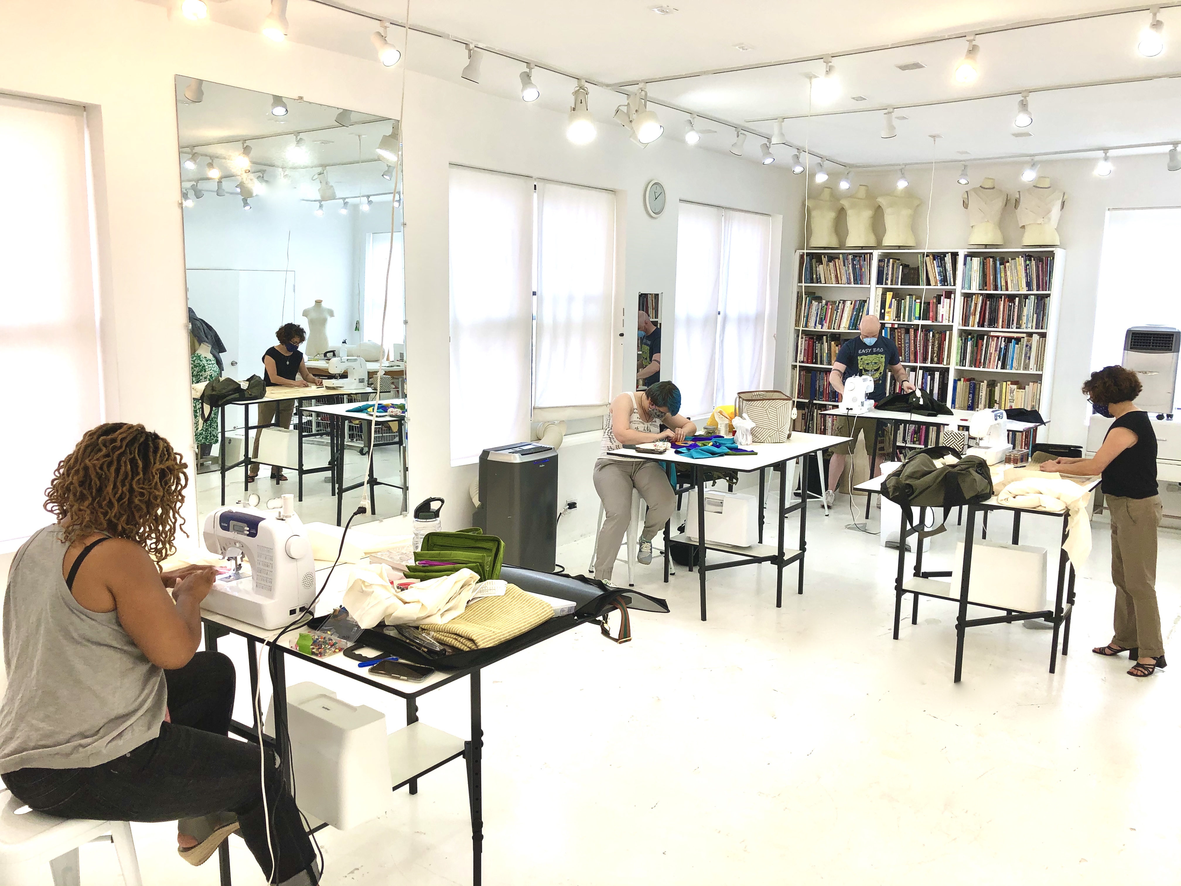 This is the social distance setup at our Chicago Workrooms. Social Distance | Sewing Classes In Chicago | Tchad | Workroom | Sewing Studio | Chicago Sewing Studio